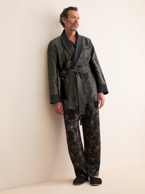 Derek Rose Verona Silk Jacquard Smoking Jacket Black Rose