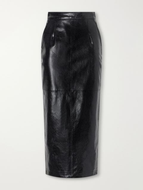 WILLY CHAVARRIA Tubo paneled snake-effect leather midi skirt Black