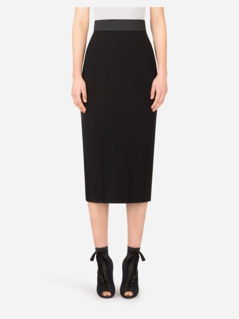 Jersey calf-length pencil skirt