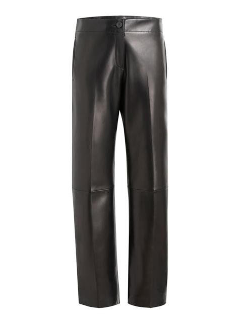 KHAITE Mita Plonge Leather Stright Pants black