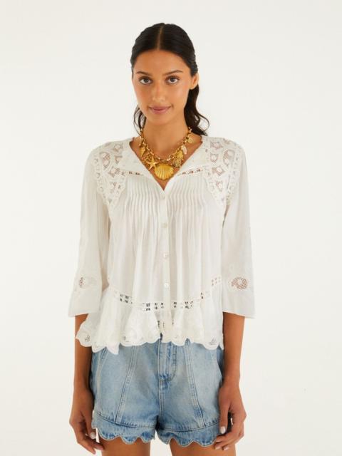 FARM RIO Off-White Richelieu Short Sleeve Blouse