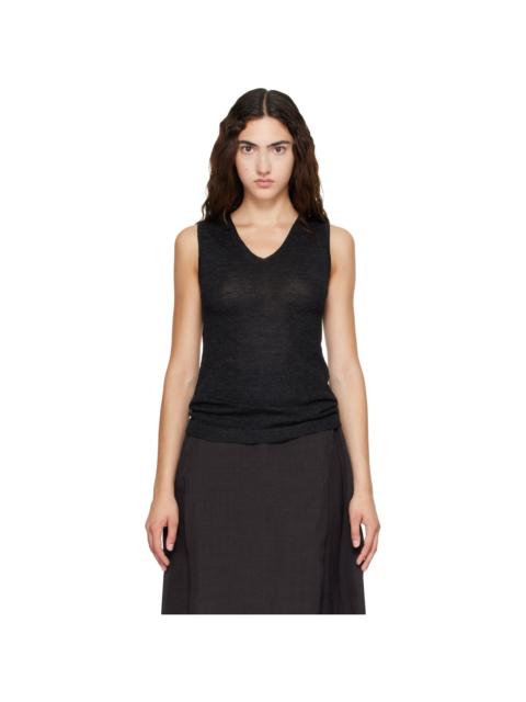 LAUREN MANOOGIAN Black Fine High V Shell Top