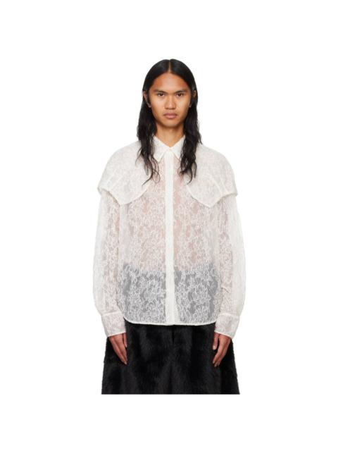 Simone Rocha Off-White Sheer Classic Fit Caps Shirt