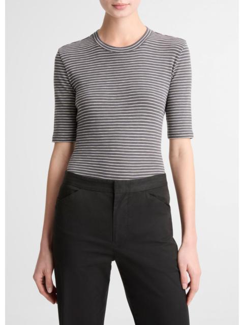 Vince Striped Cotton-Blend Elbow-Sleeve T-Shirt
