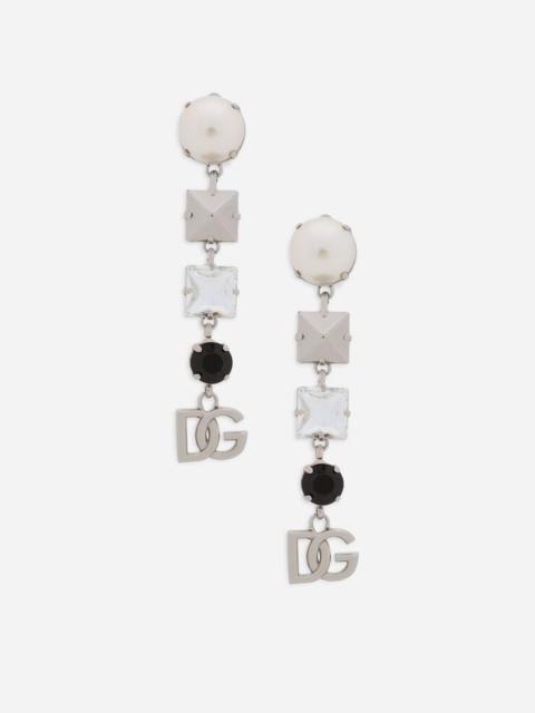 Drop earrings with rhinestones and DG logo