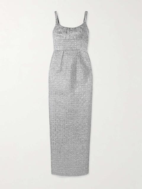 EMILIA WICKSTEAD Sharon pintucked metallic seersucker maxi dress Silver