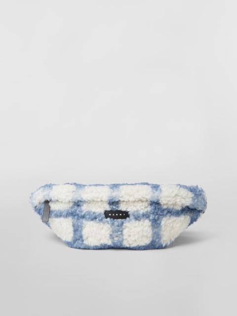 Marni SUEDE AND SHEARLING BELT BAG WITH CHECK SPRAYED MOTIF