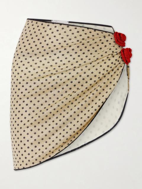 Oséree Lumière Appliquéd Polka-dot Stretch-lurex Pareo