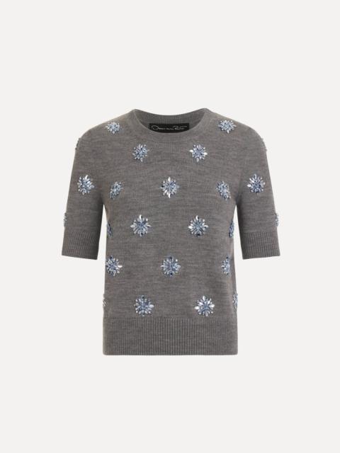 Oscar de la Renta CRYSTAL EMBROIDERED PULLOVER