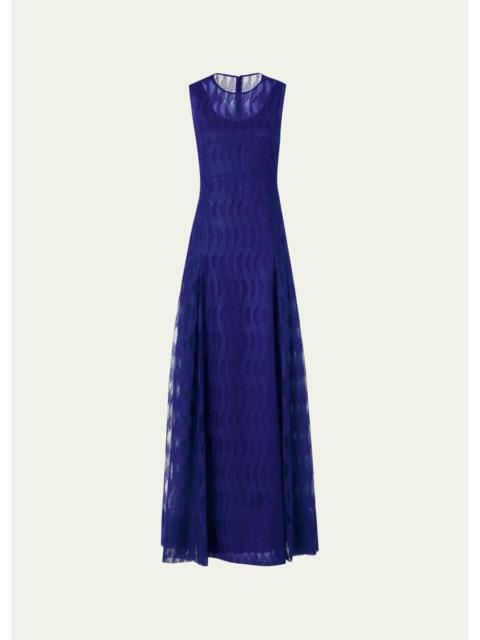 AKRIS High Plains Embroidered Tulle Sleeveless Gown