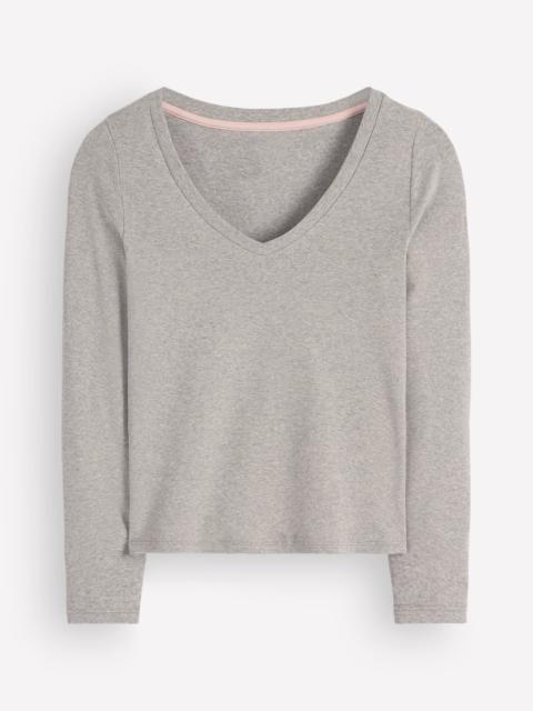 BODEN Essential V Neck Top-Grey Marl