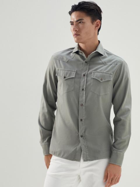 Garment-dyed easy fit western shirt in twill