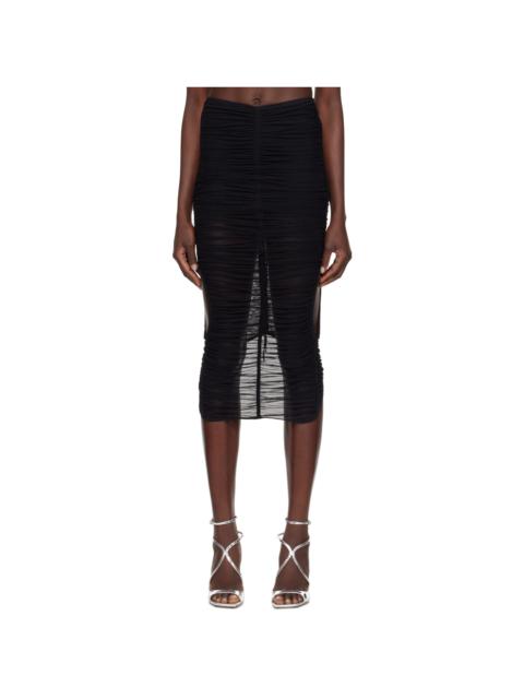 MUGLER Black Ruched Midi Skirt