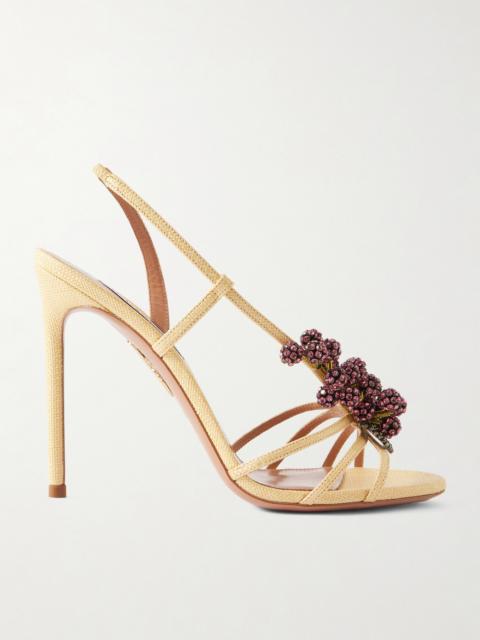 AQUAZZURA Raspberry Punch 105 Embellished Raffia Slingback Sandals