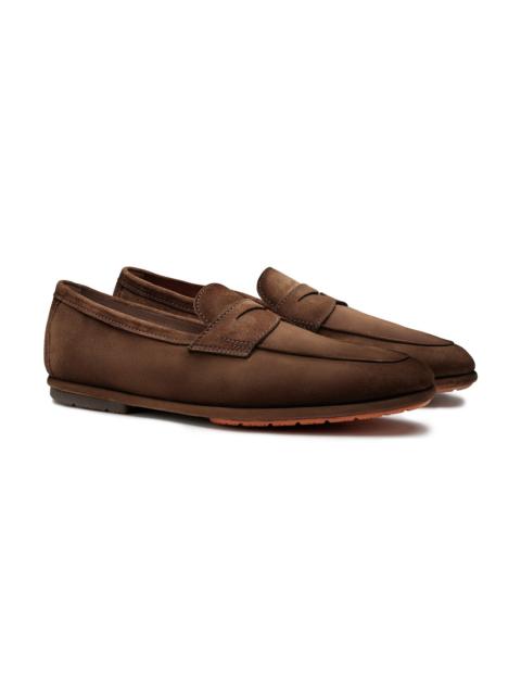 Santoni Men's brown suede Carlo penny loafer