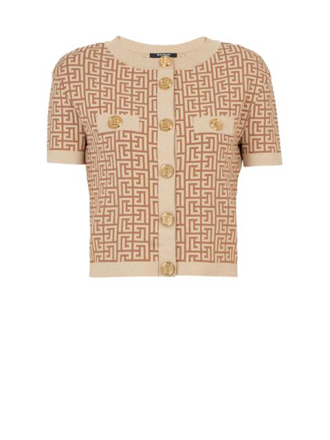 Balmain Cropped sparkly knit cardigan with Balmain monogram