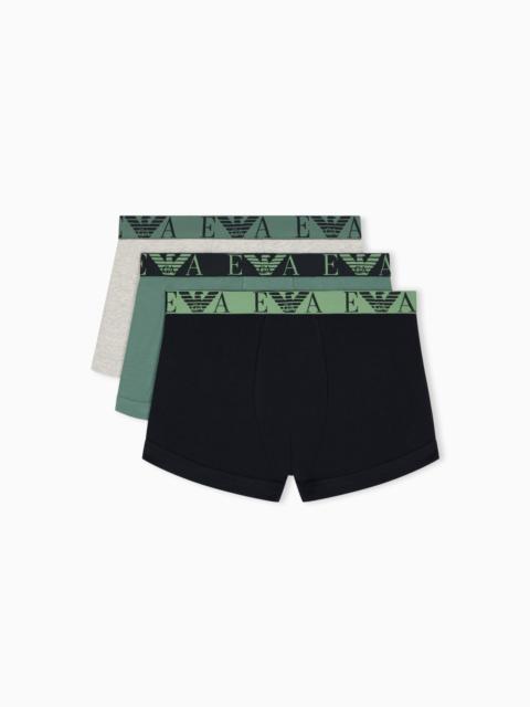 EMPORIO ARMANI REGULAR FIT 3-PACK JERSEY TRUNKS WITH A BOLD MONOGRAM