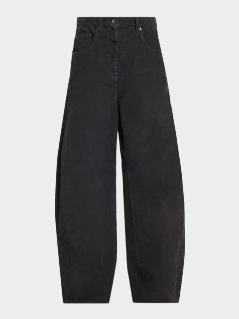 Brunello Cucinelli Corduroy Wide Barrel-Leg Pants