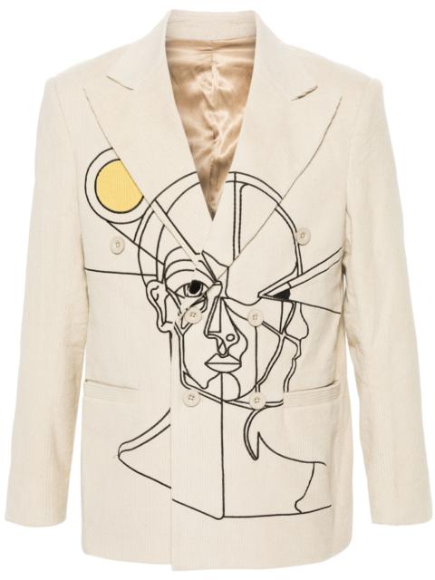 embroidered-motif corduroy blazer