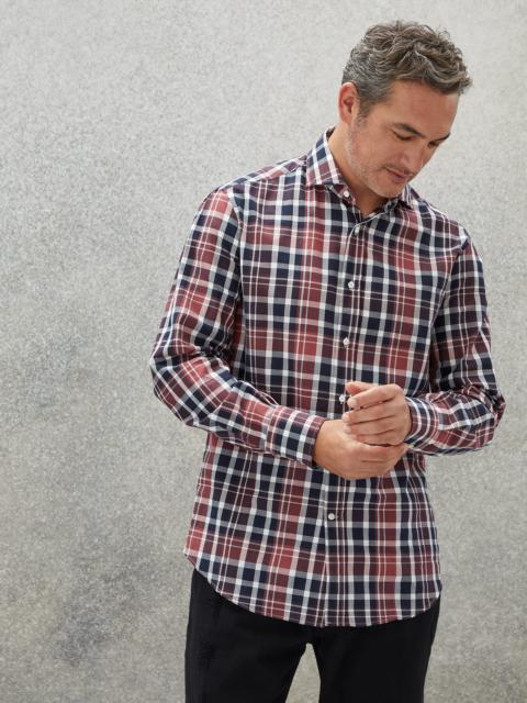 Brunello Cucinelli Madras poplin basic fit shirt with spread collar