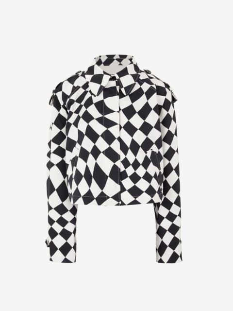 MM6 Maison Margiela Distorted chess print crop trench coat
