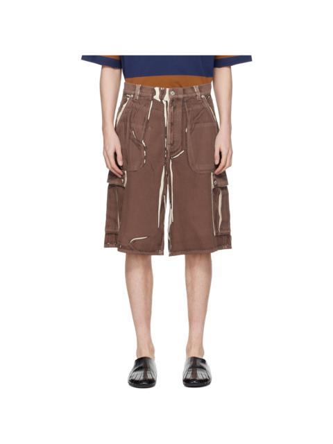 Marni Brown Screen-Printed Denim Cargo Shorts