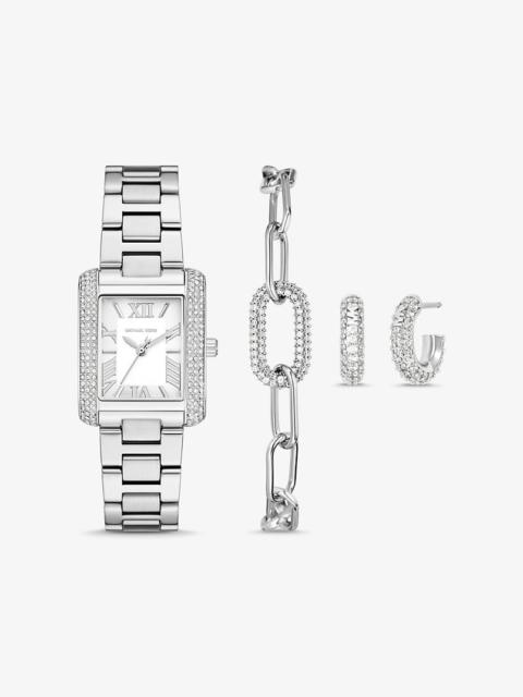 MICHAEL KORS Petite Emery Silver-Tone Watch and Jewelry Gift Set
