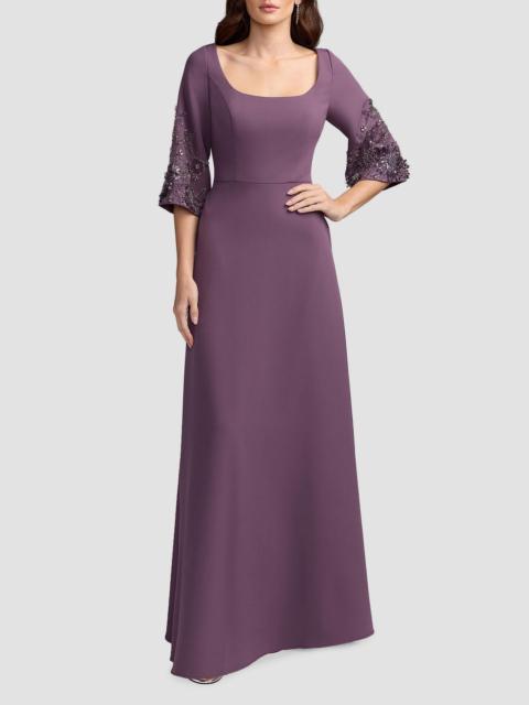 MAC DUGGAL Women's Evening Beaded-Sleeve Crepe Gown - Eggplant