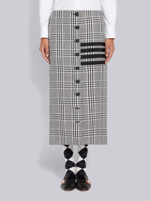 Thom Browne Black and White Gingham Crispy Linen 4-Bar Low Rise Button Front Ankle Length Cardigan Skirt