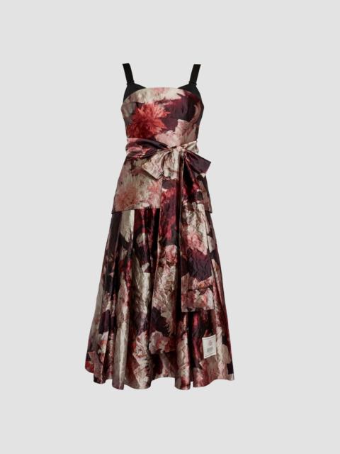 Erdem FLORAL PRINT TEXTRUED SATIN MIDI DRESS