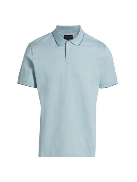 GIORGIO ARMANI Men's Tipped Jersey Polo Shirt - Aqua