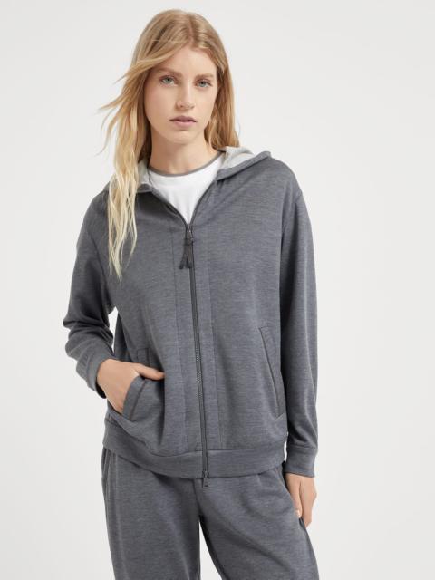 Brunello Cucinelli Cotton and silk interlock hooded sweatshirt with precious zipper pull