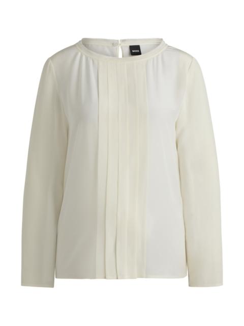 BOSS LONG-SLEEVED BLOUSE IN WASHED SILK WITH PLEATED FRONT