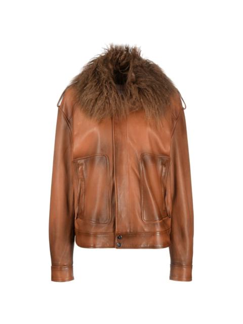 concealed-fastening leather jacket