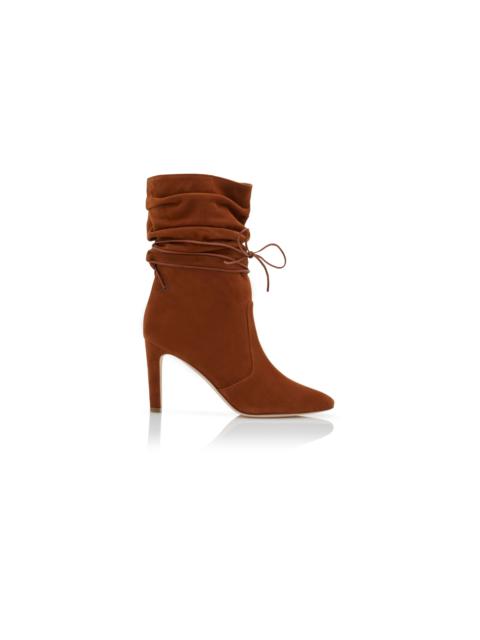 Manolo Blahnik Brown Suede Slouchy Ankle Boots