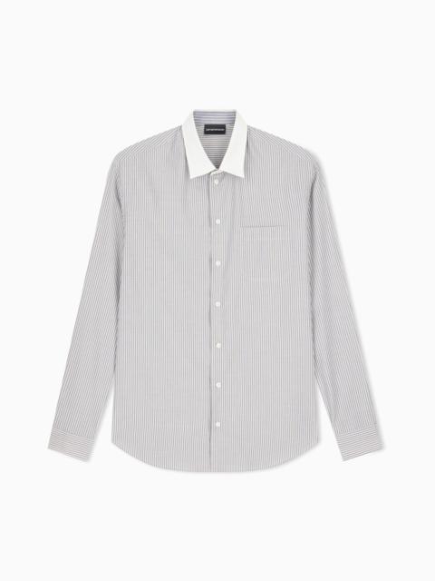 EMPORIO ARMANI STRIPED DRESS SHIRT WITH A CONTRAST COLLAR AND CHEST POCKET