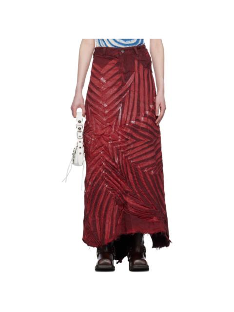 MASHA POPOVA Red Creased Denim Maxi Skirt