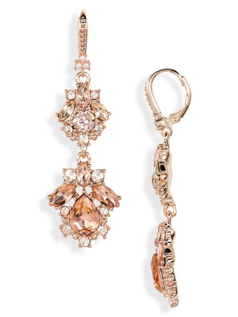 Marchesa Crystal Cluster Double Drop Earrings in Rose Gold/Rose/Silk