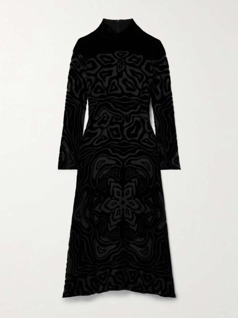 Helena devoré-velvet midi dress