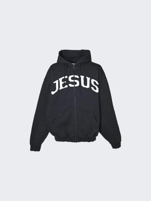 VETEMENTS Jesus Christ Zip-up Hoodie Washed-out Black