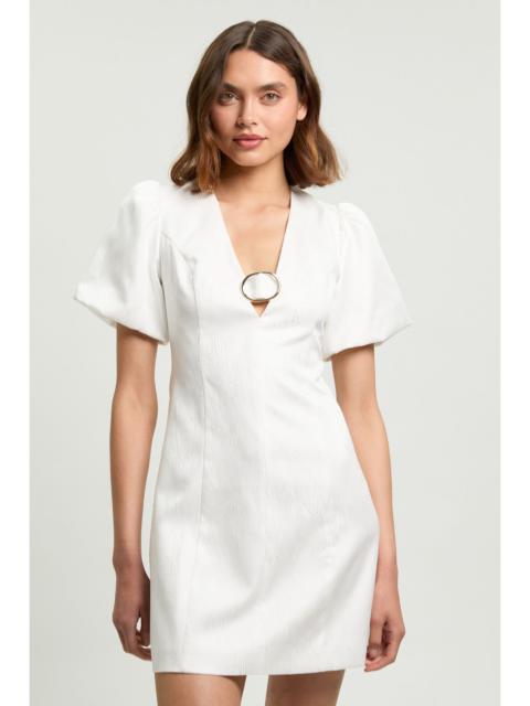 KAREN MILLEN Tailored Puff Sleeve Trim V Neck Detail Mini Dress