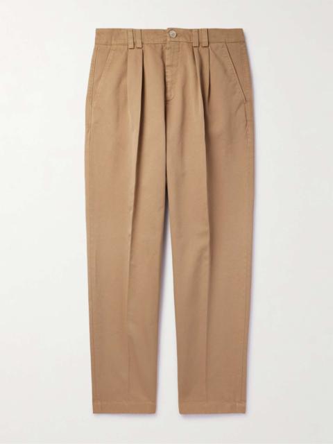 Straight-Leg Pleated Cotton-Twilll Trousers