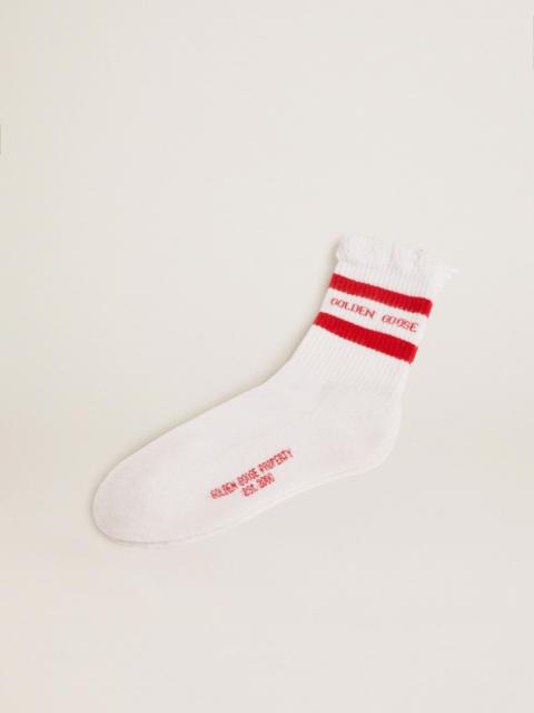 Golden Goose Cotton socks with distressed finishes, red stripes and logo