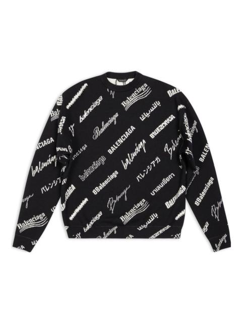 BALENCIAGA Balenciaga Allover Logo Print Crewneck Sweatshirt 'Black White' 724858T16651070