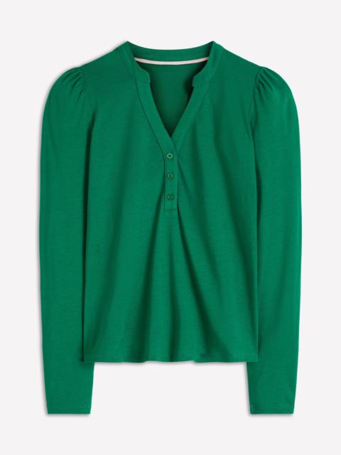 BODEN Supersoft Open Neck Henley-Jewel Green