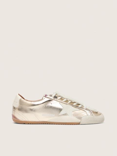 Golden Goose Men’s True-Star in metallic silver leather with light gray suede star