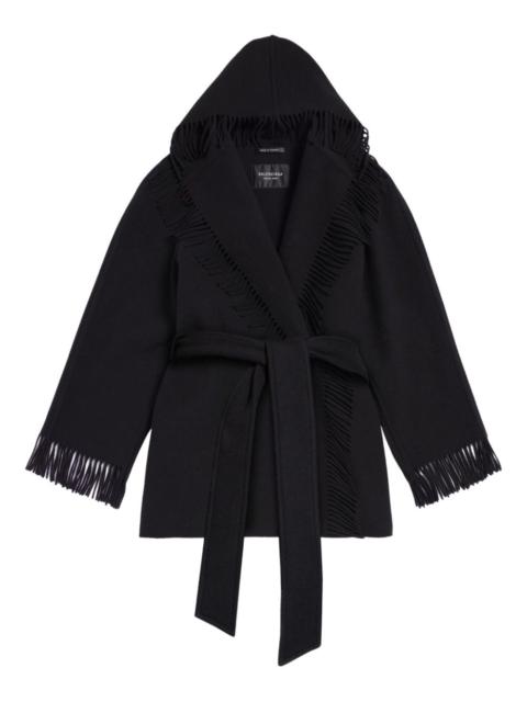 BALENCIAGA fringed-edge hooded cardi-coat
