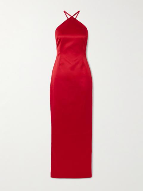 SOLACE LONDON Fern Tie-detailed Duchesse-satin Gown