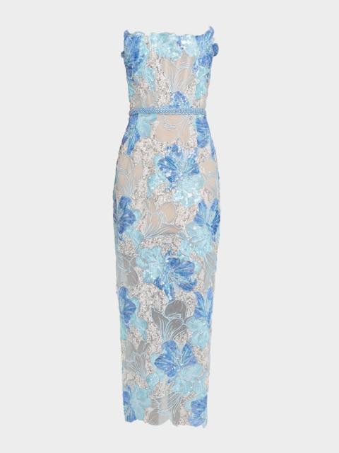 BRONX BANCO Jasmine Maraya Strapless Sequined Midi Dress