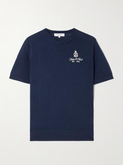 Sporty & Rich Vendome embroidered merino wool T-shirt Navy